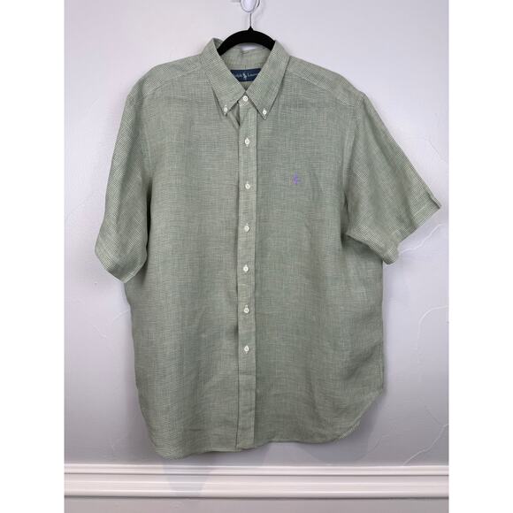 Ralph Lauren Linen Button Down Shirt XL Green | Purple Pony Coastal Grandpa - Picture 3 of 9